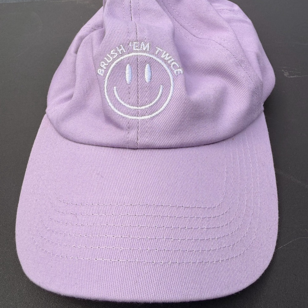 Lilac Smiley Face Dad Hat - 'Brush 'Em Twice' Embroidery